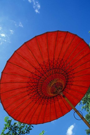 Framed Red Umbrella With Blue Sky, Myanmar Print