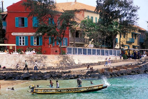 Framed Motorboat Launching from a Dakar Beach, Senegal Print