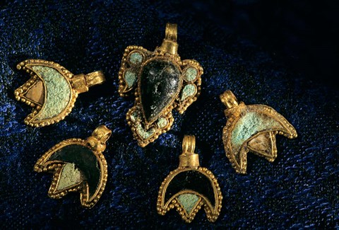 Framed Necklace Adornments, Gold Artifacts From Tillya Tepe Find, Six Tombs of Bactrian Nomads Print