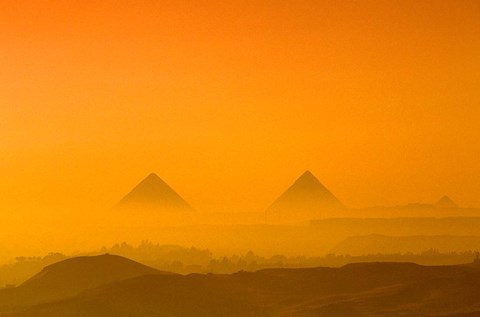 Framed Pyramids at Giza, Khafre, Menkaure, Giza Plateau, Egypt Print