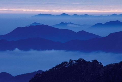 Framed Mt Huangshan (Yellow Mountain) in Mist, China Print