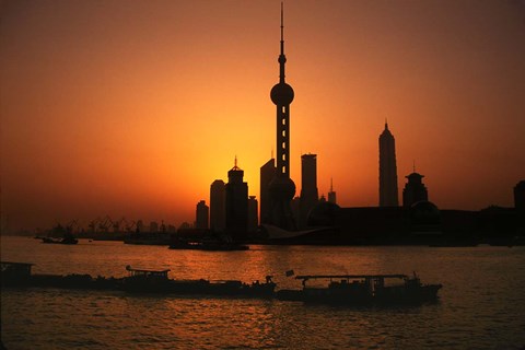 Framed Oriental Pearl TV Tower and High Rises, Shanghai, China Print