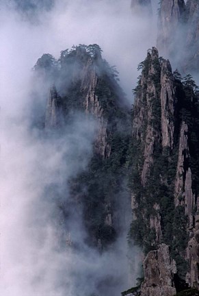 Framed Mt Huangshan in Mist, China Print