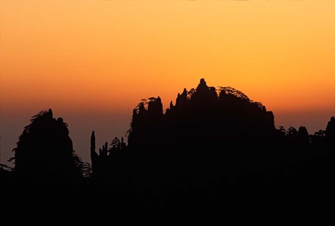 Framed Mt Huangshan (Yellow Mountain) at Sunset, China Print