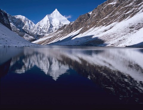 Framed Mount Jichu Drake in Sophu lake, Jigme Dorji NP, Bhutan Print