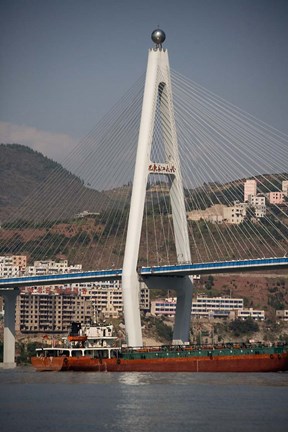 Framed River port, Badong, Suspension Bridge over Yangzi Print