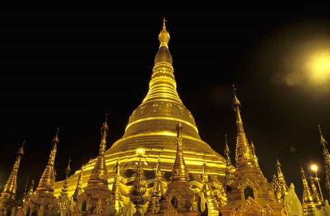 Framed Shwedagon Pagoda at Night, Yangon, Myanmar Print
