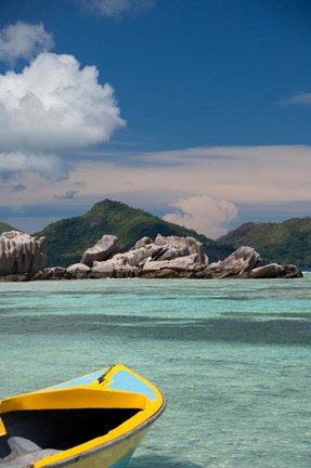 Framed Town of La Passe Harbor, Island of La Digue, Seychelles Print