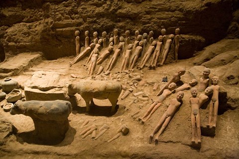 Framed Terra cotta animals, eunuchs, Han Dynasty, Xian, China Print