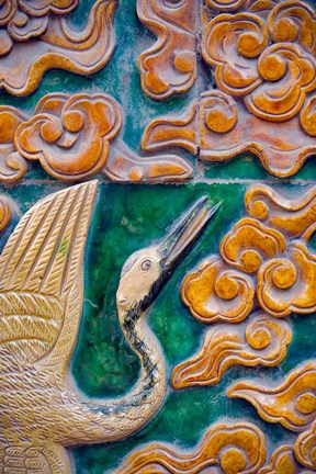 Framed Tile mural of swans and clouds in Forbidden City, Beijing, China Print