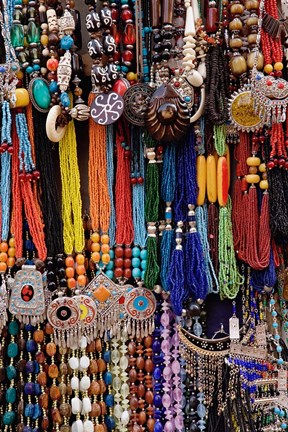 Framed Souvenir necklaces at market in Luxor, Egypt Print