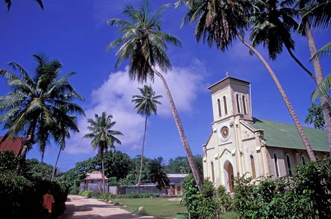 Framed St Mary&#39;s Church and Palm Trees, Seychelles Print