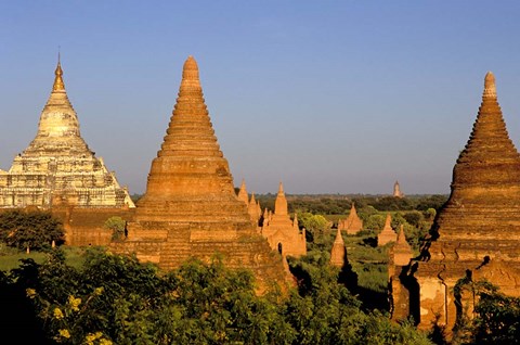 Framed Temples of Bagan Surrounded by Trees, Bagan, Myanmar Print