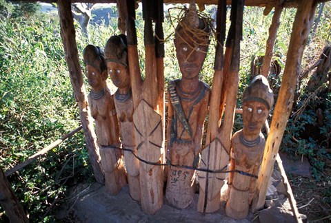 Framed Statue Honoring Fallen Heroes, Konso Waka, Omo River Region, Ethiopia Print