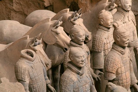 Framed Terra Cotta Warriors and Horses at Emperor Qin Shihuangdi&#39;s Tomb, China Print