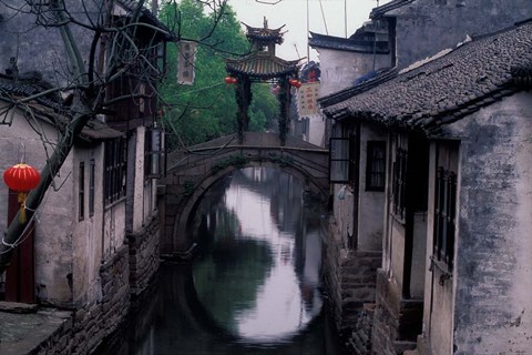Framed Stone Arch Bridge Over Grand Canal in Ancient Watertown, China Print