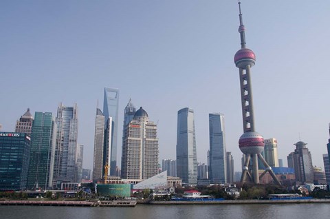 Framed View from The Bund of the modern Pudong area, Shanghai, China Print