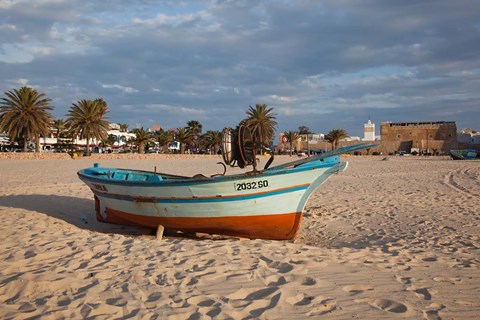 Framed Tunisia, Hammamet, Kasbah Fort, Fishing boats Print