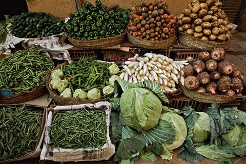 Framed Vegetables for sale, street market, Luxor, Egypt Print