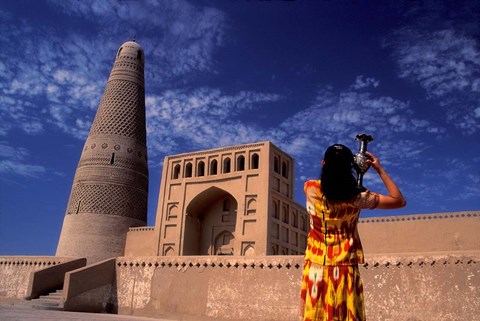 Framed Uighur Girl Carrying Jar, Turpan, Xinjiang Province, Silk Road, China Print