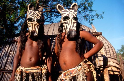 Framed Zulu Zebra Masked Dancers, South Africa Print