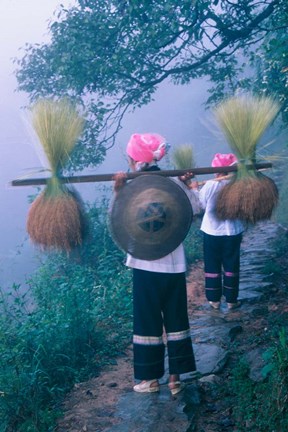 Framed Zhuang Girls Carrying Hay, China Print