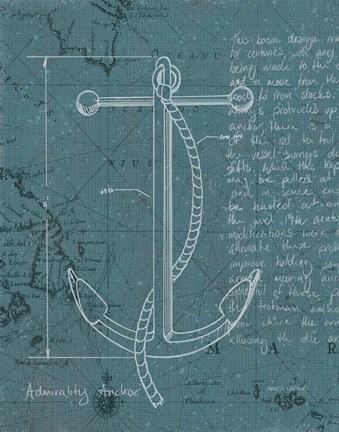 Framed Coastal Blueprint VIII Dark Print