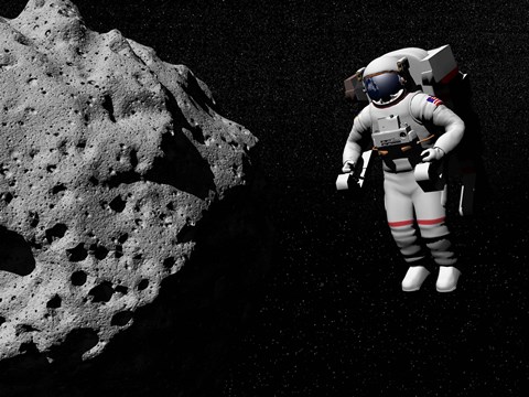 Framed Astronaut exploring an asteroid in outer space Print