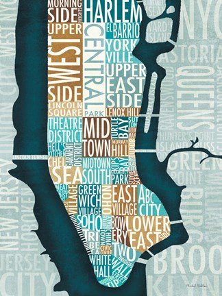 Framed Manhattan Map Blue Brown Print