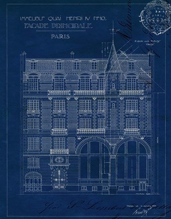 Framed Quai Henri Blueprint I Print