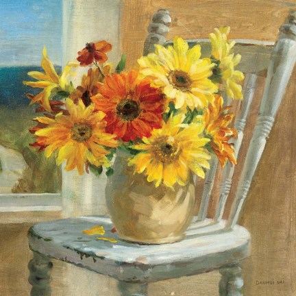 Framed Sunflowers by the Sea Crop Print