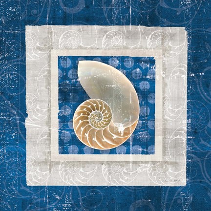 Framed Sea Shell II on Blue Print