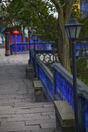 Framed Blue Temple walkway, Fengdu, Chongqing Province, China Print