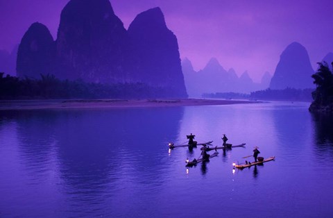 Framed Cormorant Fisherman on Li River, China Print