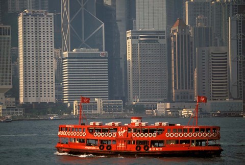 Framed Star Ferry in Hong Kong Harbor, Hong Kong, China Print