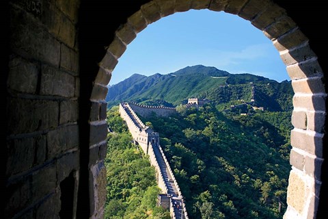 Framed China, Huairou, Mutianyu, Great Wall, turret window Print