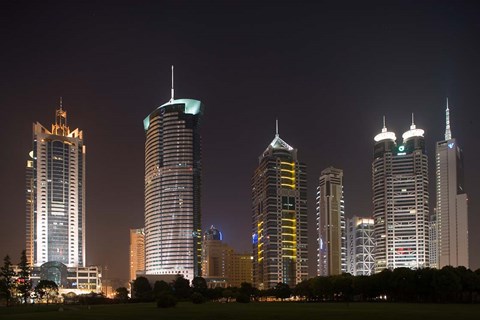 Framed High Rise Office Towers and Skyscrapers Line Pudong Economic Zone, Shanghai, China Print