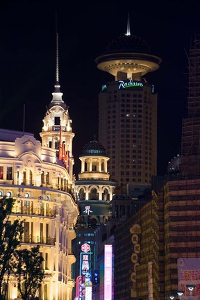Framed Radisson Hotel and Neon-Lit Shopping District along Nanjing Road, Shanghai, China Print