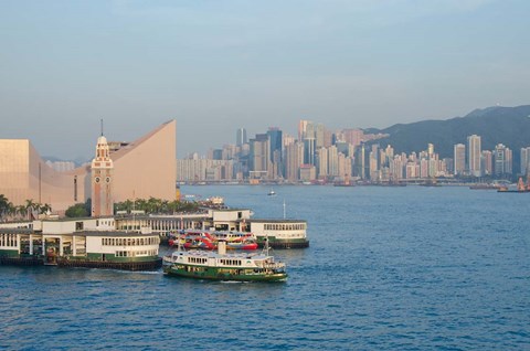 Framed Kowloon ferry terminal and clock tower, Hong Kong, China Print