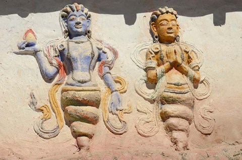 Framed Indian And Buddhist Gods On Temple, Thiksey, Ladakh, India Print