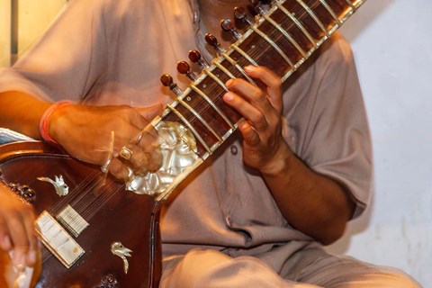 Framed Sitar Player, Varanasi, India Print
