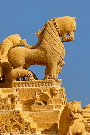 Framed Carved figures on Jain Temple, Jaisalmer, India Print