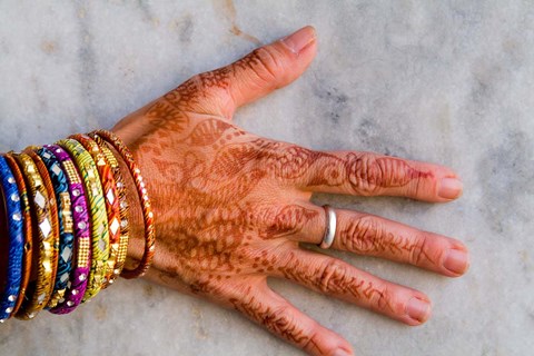 Framed Henna Design on Woman's Hands, Delhi, India Print