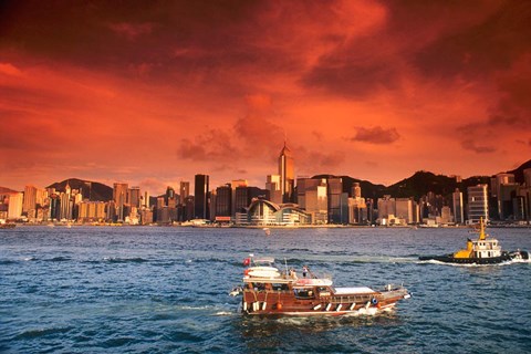 Framed Hong Kong Harbor at Sunset, Hong Kong, China Print