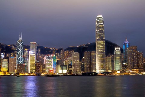 Framed Hong Kong Skyline with Victoris Peak, China Print