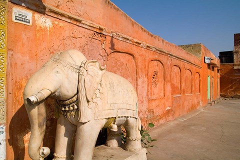 Framed Old Temple with Stone Elephant, Downtown Center of the Pink City, Jaipur, Rajasthan, India Print
