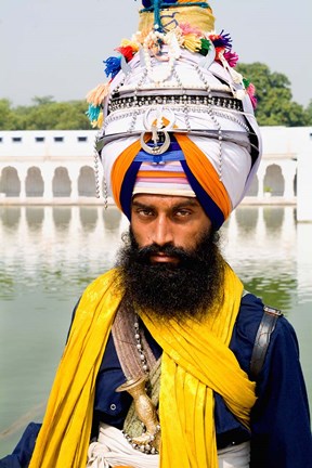 Framed Sika Hindu Religious Man in Bangla Shib Gurudwara, Sika Great Temple, New Delhi, India Print