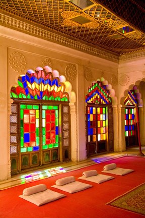 Framed Stained Glass Windows of Fort Palace, Jodhpur at Fort Mehrangarh, Rajasthan, India Print