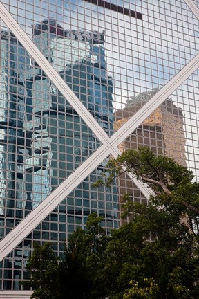 Framed Reflections On Building, Hong Kong, China Print