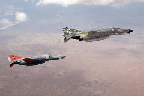 Framed Two QF-4E Phantom II drones in formation over the New Mexico desert Print